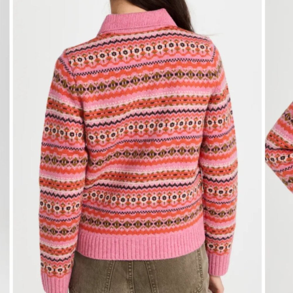 Alex Mill Fair Isle Polo Cardigan in Peony Combo pink small k